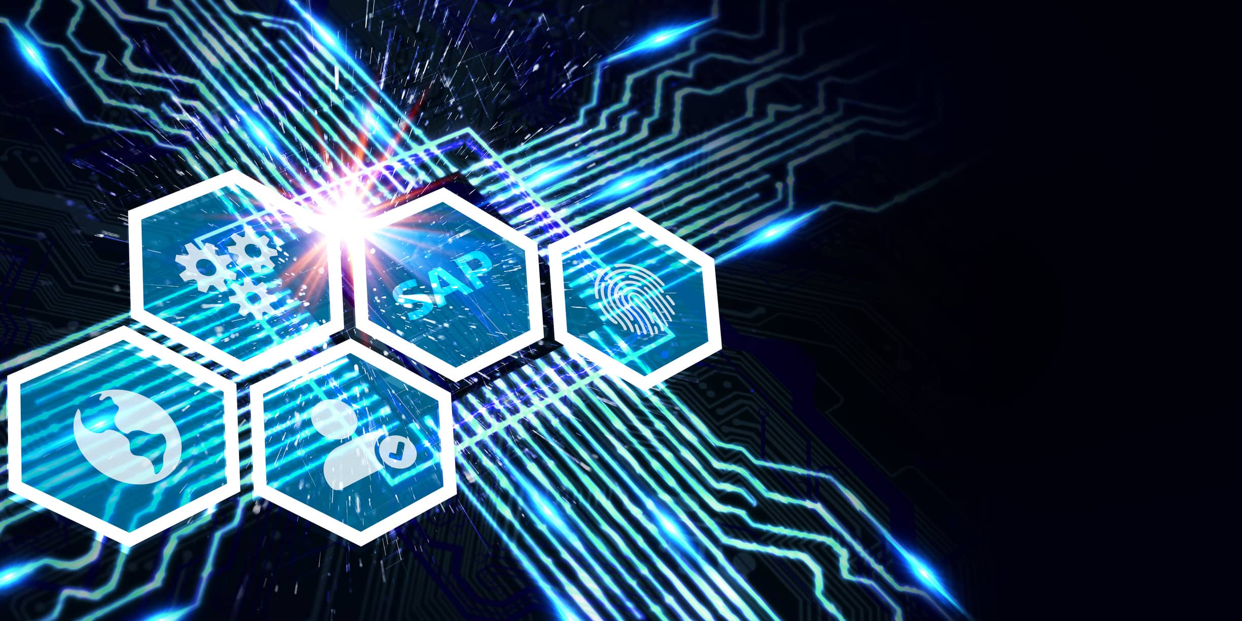 SAP System Software Automation concept on virtual screen data center. Business, modern technology, internet and networking concept.